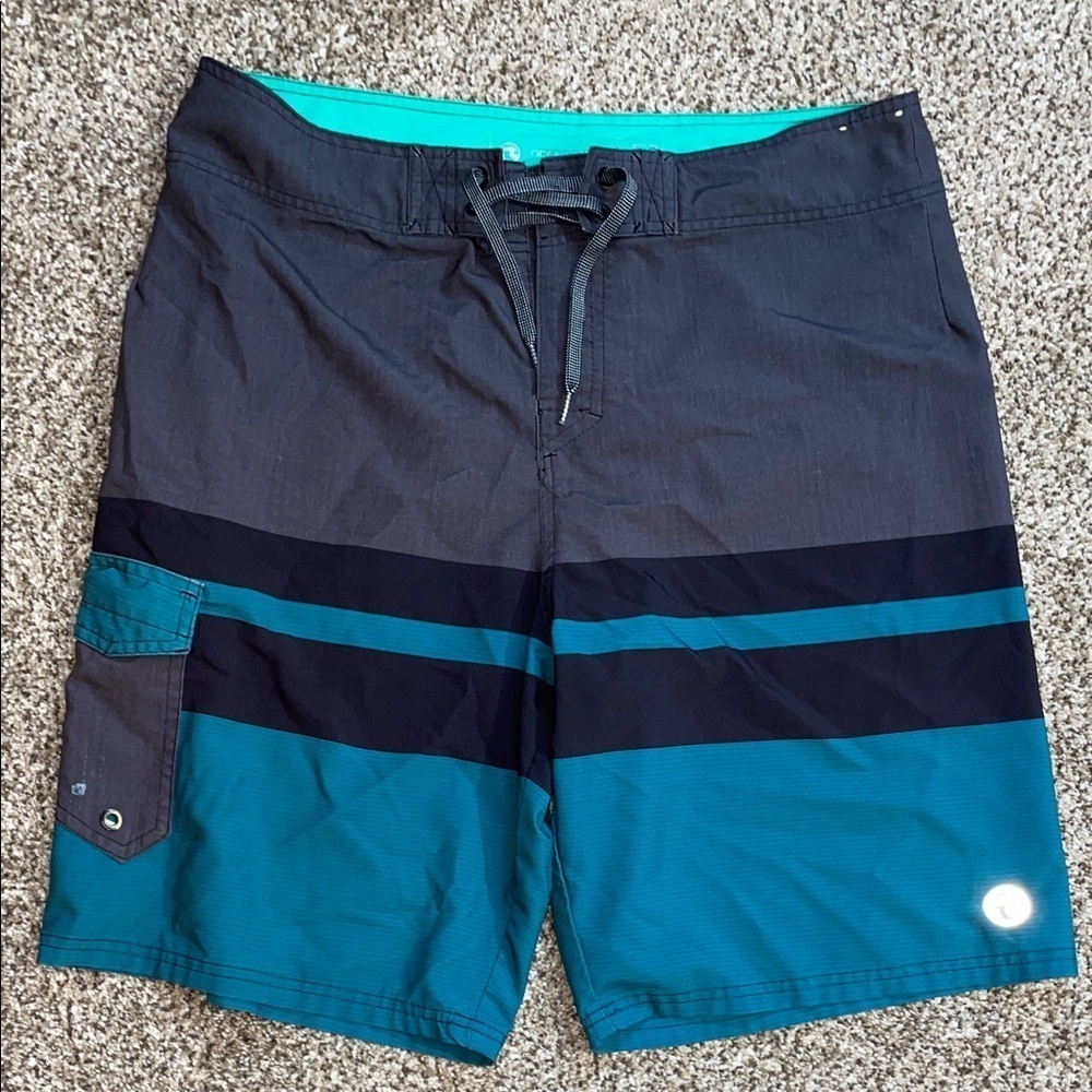 Ocean Current Teal and Black Board Shorts